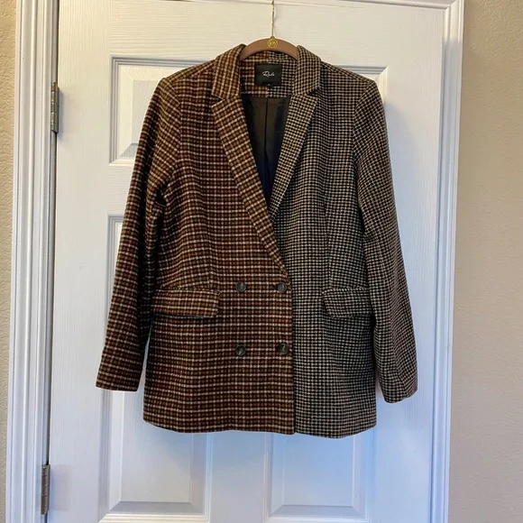 Rails Cody Blazer Womens Small brown mixed mini check wool blend - Picture 3 of 7